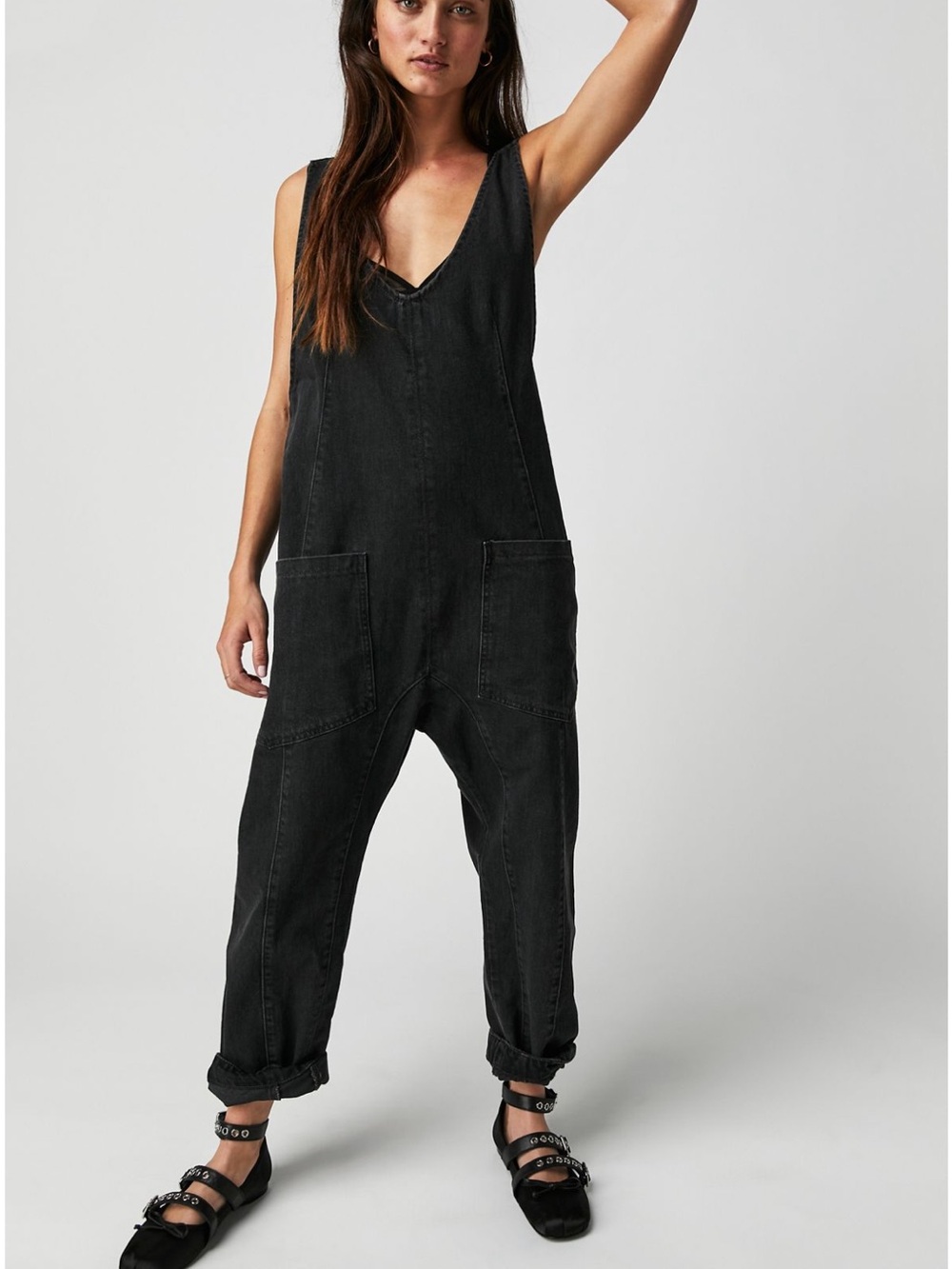 Free People high roller jumpsuit in black mineral